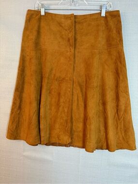 Theory Suede A-Line Skirt in Camel leather